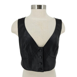 INC X Jeannie Mai Black Marie Faux Leather Bralette Sleeveless Tank Top Shirt